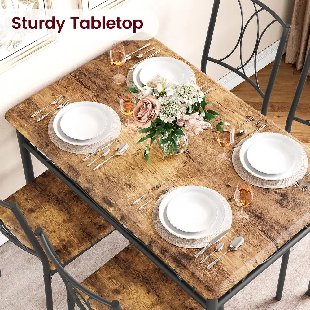 Обеденный стол из 5 предметов, кухонный стол и 4 мягких стула прямоугольной формы из металла и дерева для столовой небольшого пространства