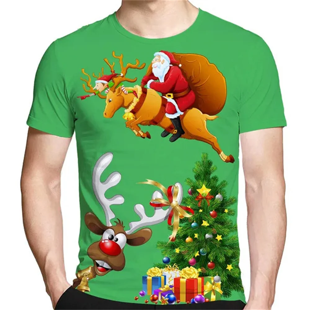 Модная мужская футболка с изображением Санта-Клауса с 3D-принтом, повседневная летняя одежда из Полиэстера большого размера с коротким рукавом