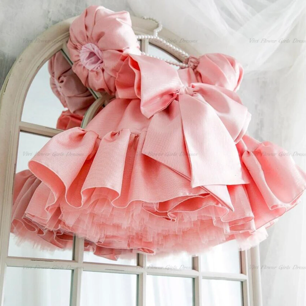 Пышное розовое платье для девочки с большим бантом, многослойная пачка, платье Маленькой принцессы на Первый день рождения, праздничное платье для девочек, новинка 2023 года