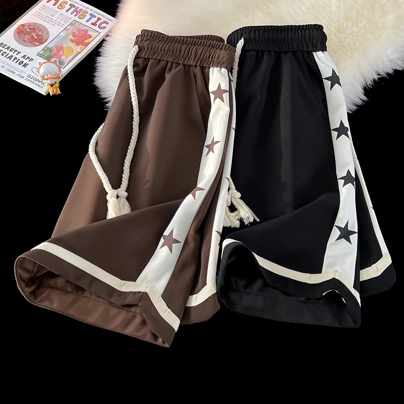 Американские винтажные мужские шорты, повседневные брюки в стиле пэчворк с графическим рисунком, 2023, мужские шорты с эластичной резинкой на талии, мужские плавки-унисекс