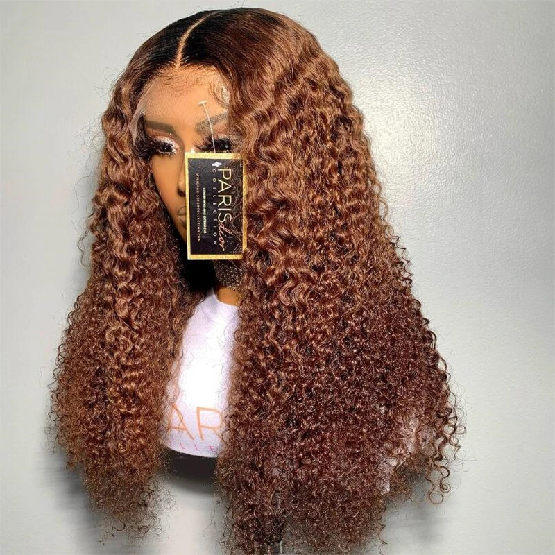 Длинные Мягкие бесклеевые 26-дюймовые омбре коричневые кудрявые Европейские Еврейские человеческие волосы HD 13x4 на шнурке спереди для женщин с волосами Младенца