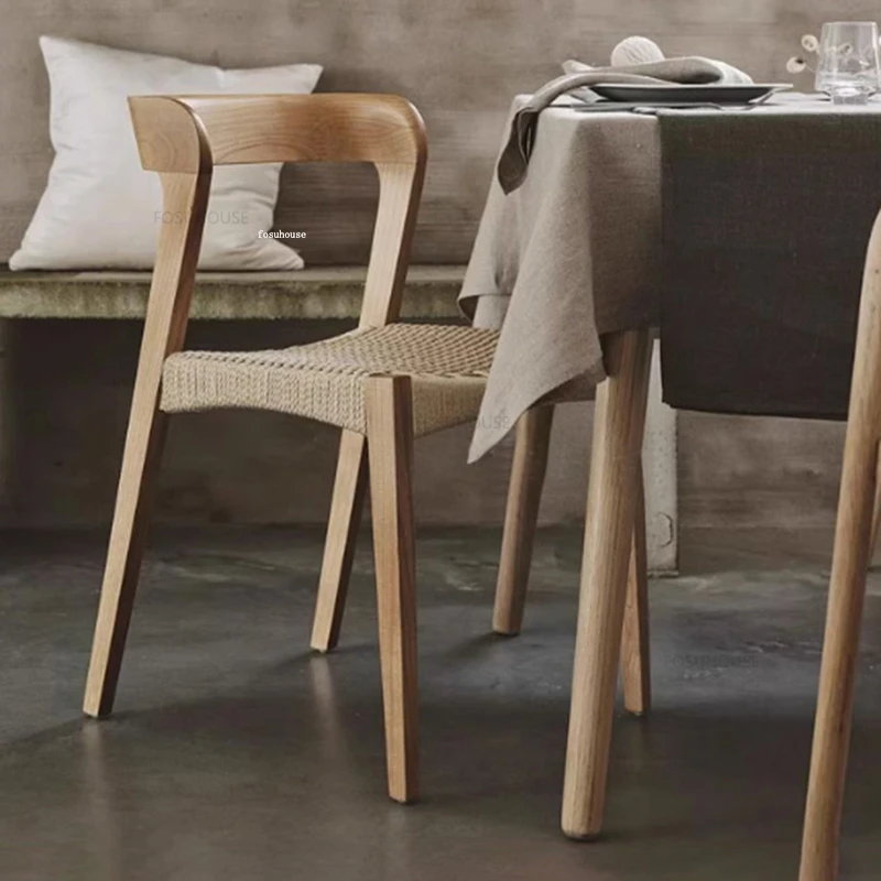 Обеденные стулья скандинавского дизайна, Средневековый Простой Веревочный Ресторанный обеденный стул из массива дерева, Ретро-Бытовые стулья для маленькой квартиры,