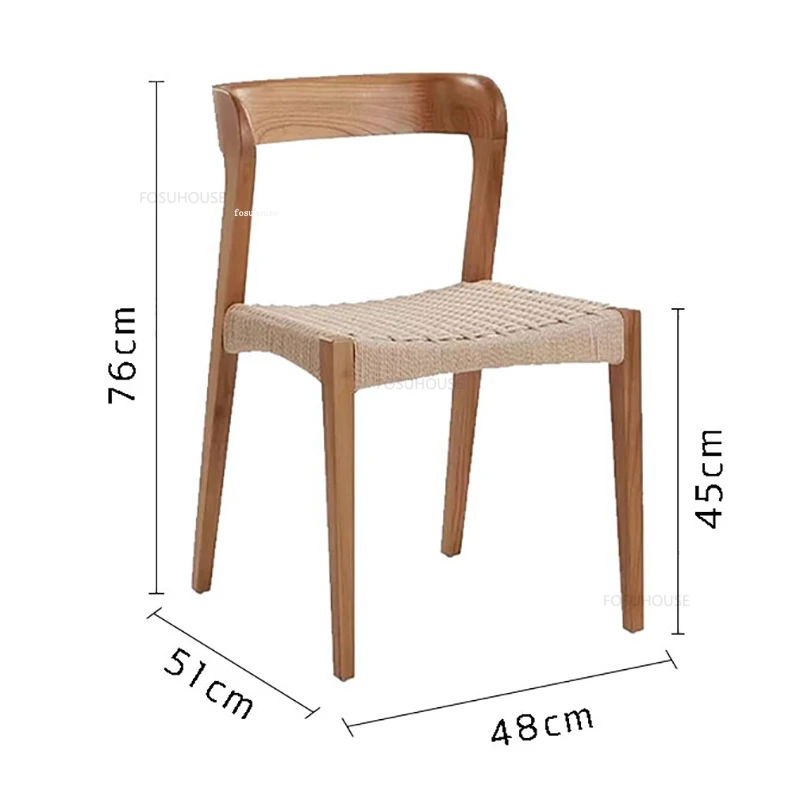 Обеденные стулья скандинавского дизайна, Средневековый Простой Веревочный Ресторанный обеденный стул из массива дерева, Ретро-Бытовые стулья для маленькой квартиры,