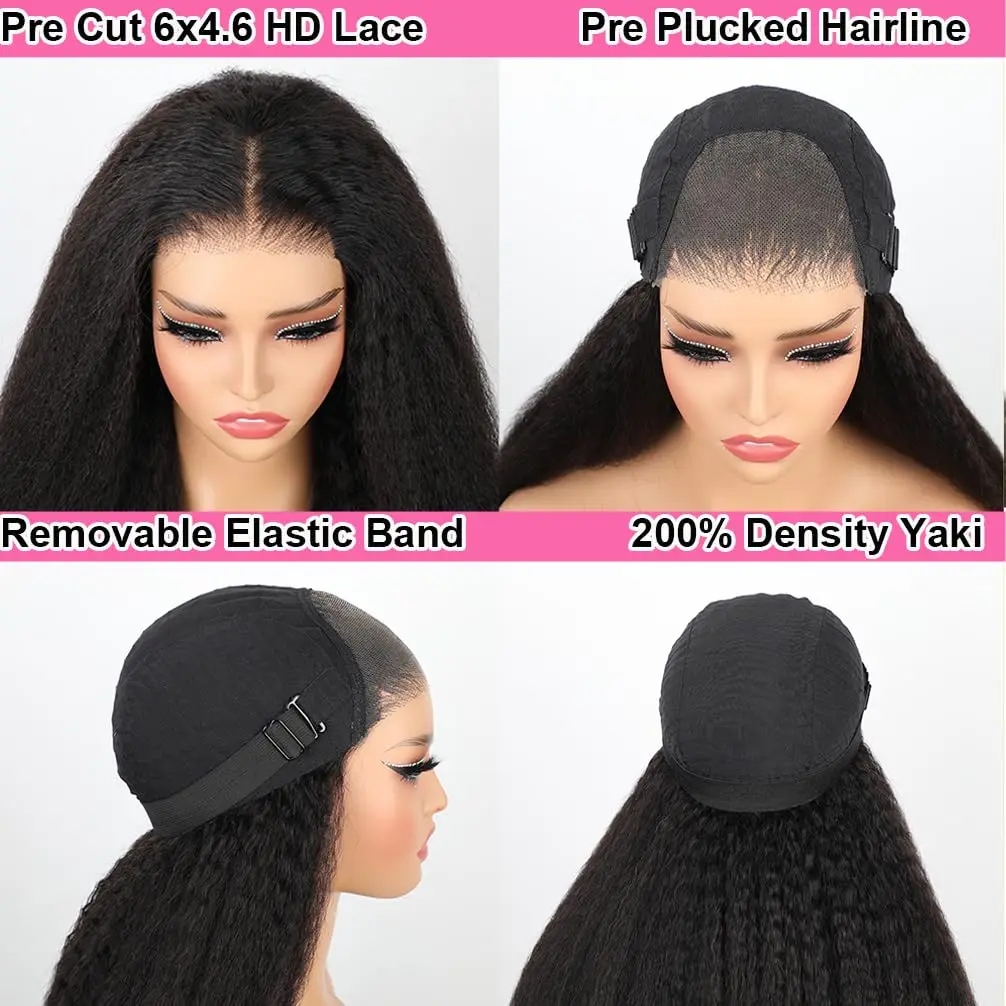 Носите и пользуйтесь Бесклеевыми Париками, Предварительно Выщипанными Кудрявыми Прямыми Кружевными Передними Париками Из Человеческих Волос 5x5 HD С Кружевной Застежкой Yaki Straight Wigs для Женщин