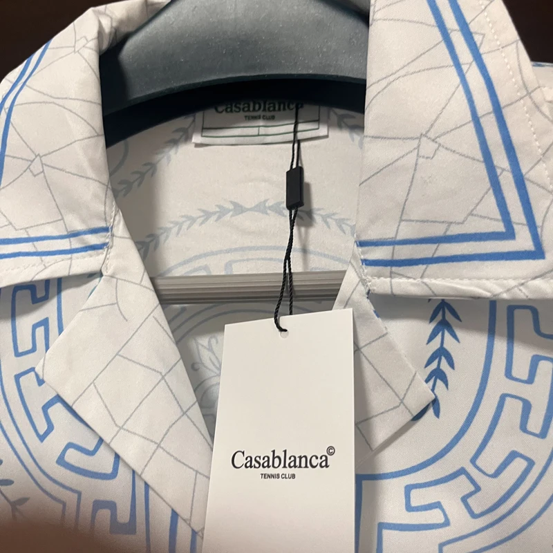 Y2k Реальные фотографии Рубашки Casablanca, высококачественная гавайская рубашка Holiday Casa с принтом в виде ракушки голубого лебедя и длинным рукавом, с полным принтом, для мужчин и женщин