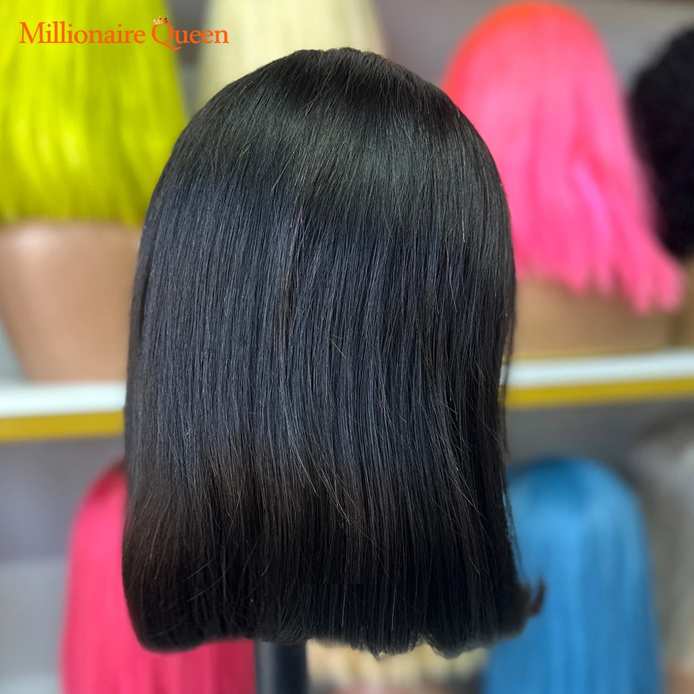 Натуральный Черный короткий прямой парик Боб 13x4, Прозрачные кружевные фронтальные парики из 100% человеческих волос, парики 180 плотности для женщин