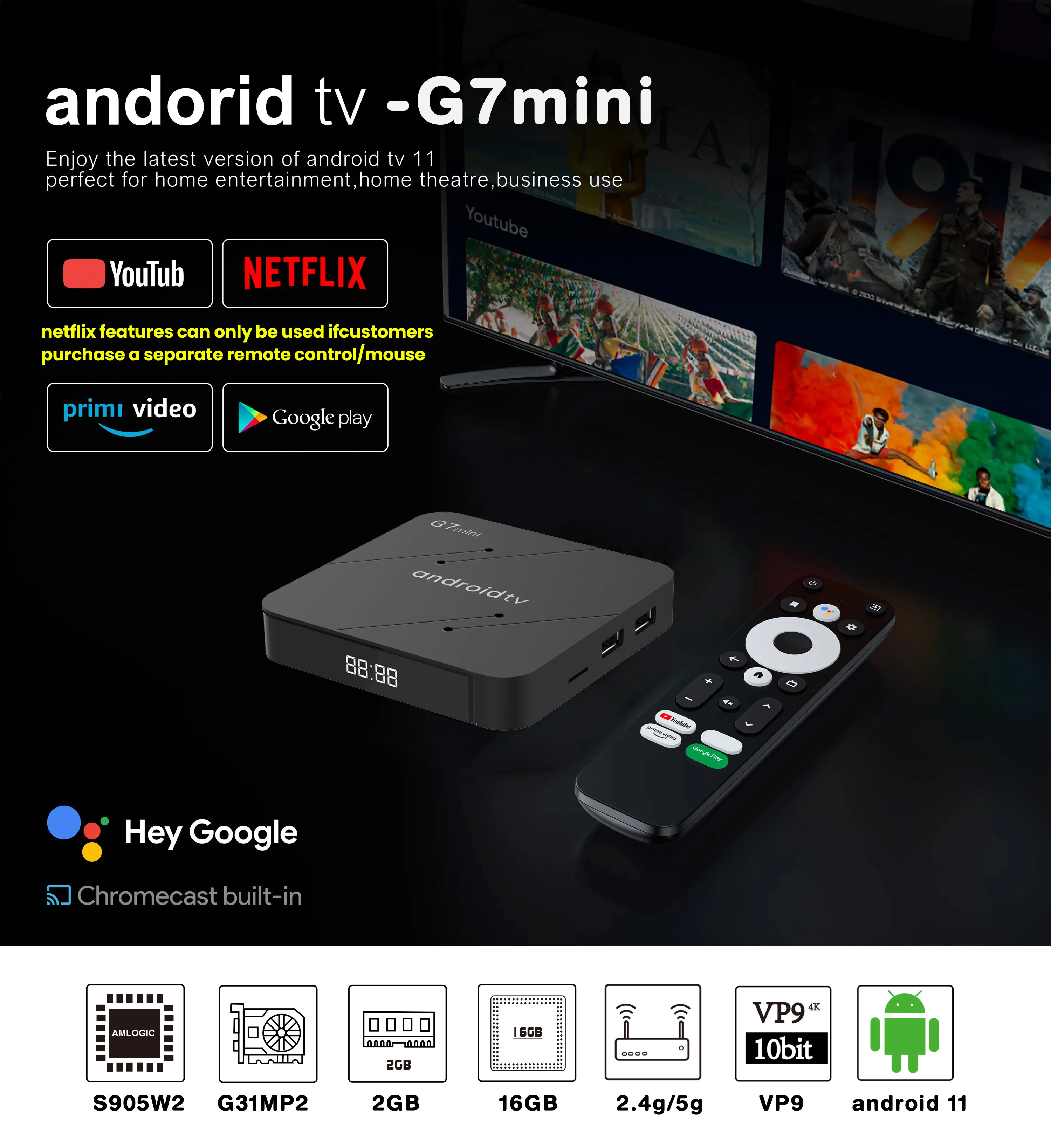 G7 Mini Smart TV Box Android 11 Amlogic S905W2 Четырехъядерный 4K ТВ-ресиверы BT 2.4G/5GWiFi Медиаплеер 2 + 16G Amlogic телеприставка