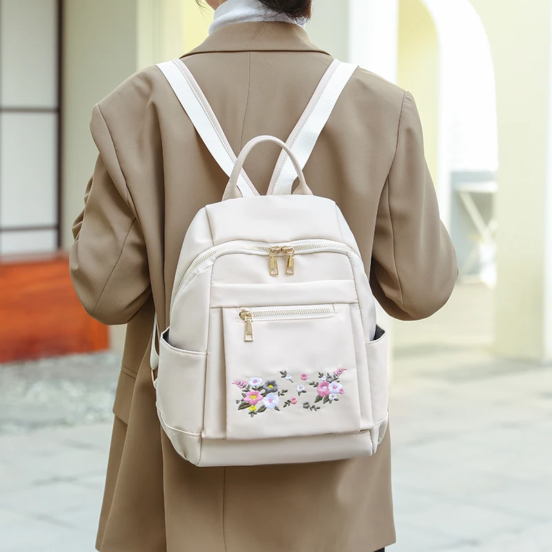 Доступны три цвета сумки С оригинальной вышивкой в китайском стиле, нейлоновые рюкзаки с двойным плечом сзади, женская дизайнерская школьная сумка