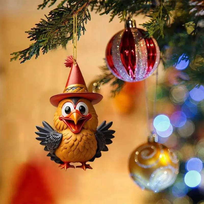 Рождественский орнамент из курицы, Акриловый орнамент из курицы, Переносной Мультяшный Рождественский Цыпленок, Поделки животных для рождественской елки