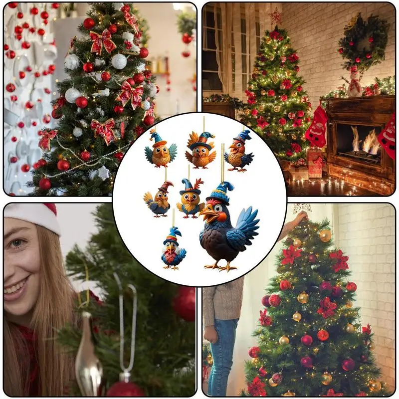 Рождественский орнамент из курицы, Акриловый орнамент из курицы, Переносной Мультяшный Рождественский Цыпленок, Поделки животных для рождественской елки