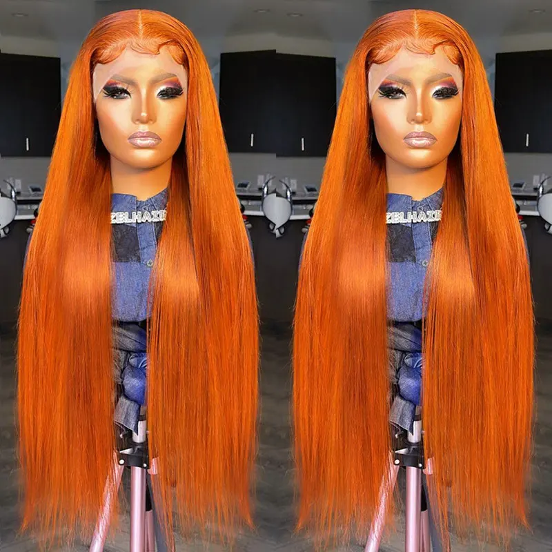 Имбирно-оранжевый синтетический парик на кружеве из синтетических волос, прямые волосы из высококачественного термостойкого волокна, предварительно выщипанные по линии роста волос, детские волосы для женщин