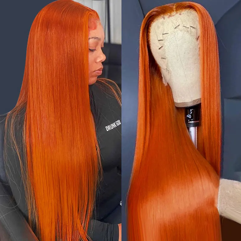 Имбирно-оранжевый синтетический парик на кружеве из синтетических волос, прямые волосы из высококачественного термостойкого волокна, предварительно выщипанные по линии роста волос, детские волосы для женщин