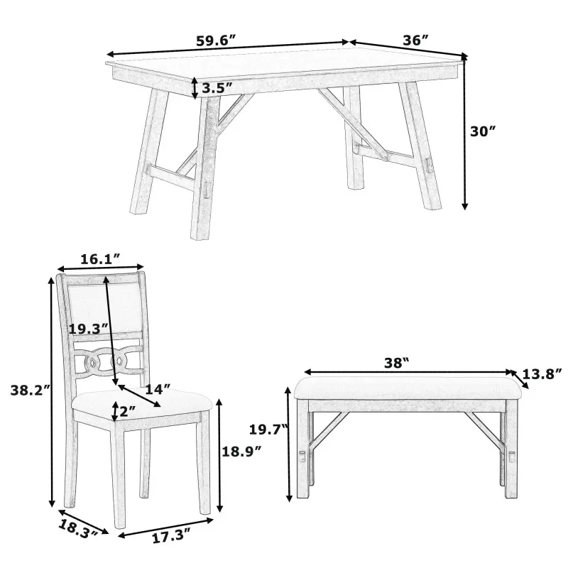 Прямоугольный обеденный стол из 6 предметов, стулья с мягкой обивкой и скамейка, Прочный, простой в сборке Для кухни ресторана