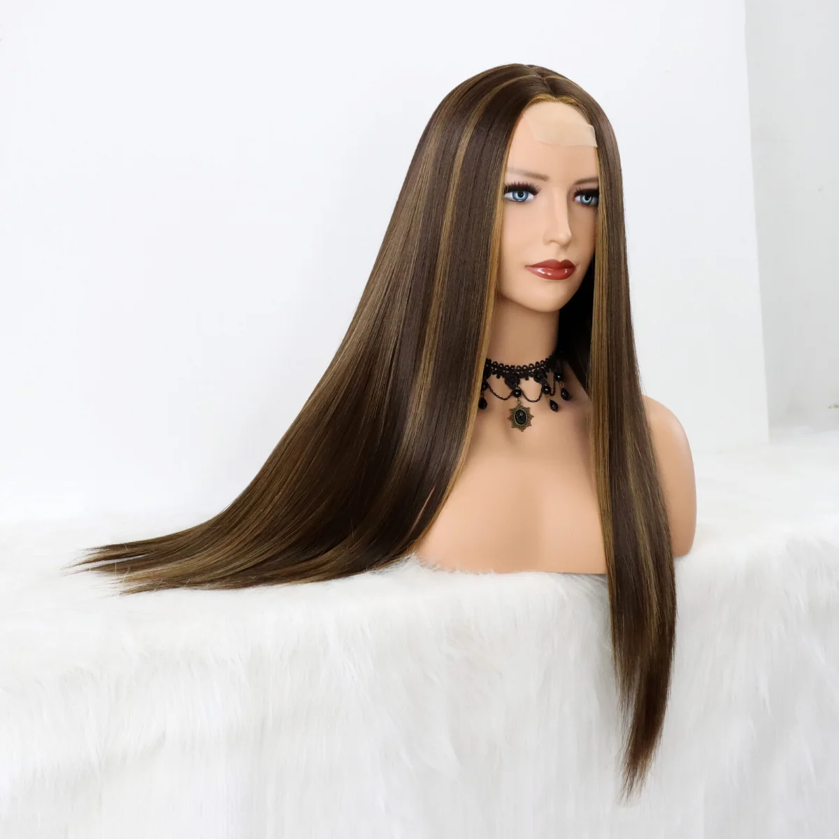 Выделите коричневые прямые кружевные парики для женщин, синтетический парик из термостойкого волокна с волосами младенца, 24-дюймовый кружевной парик