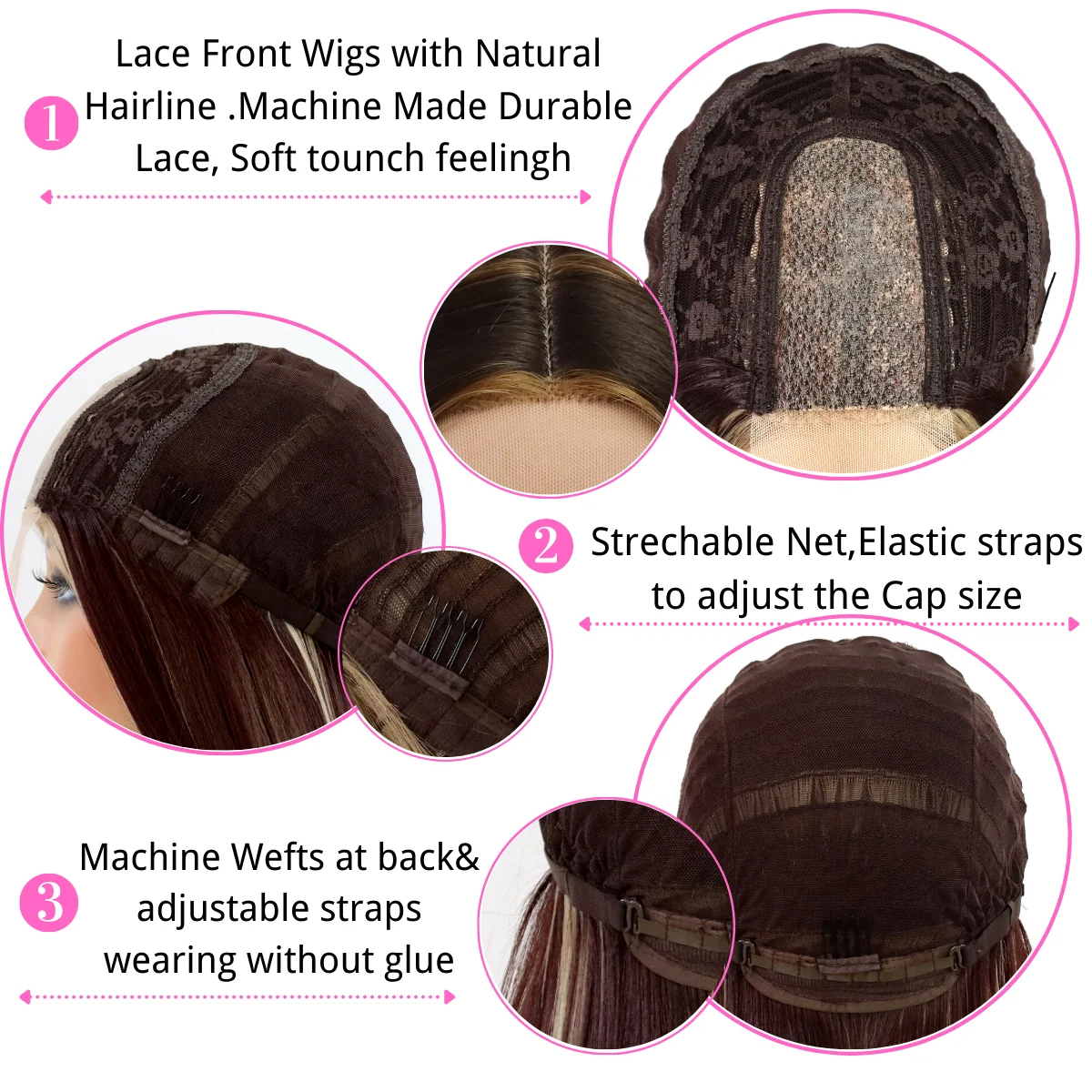 Выделите коричневые прямые кружевные парики для женщин, синтетический парик из термостойкого волокна с волосами младенца, 24-дюймовый кружевной парик