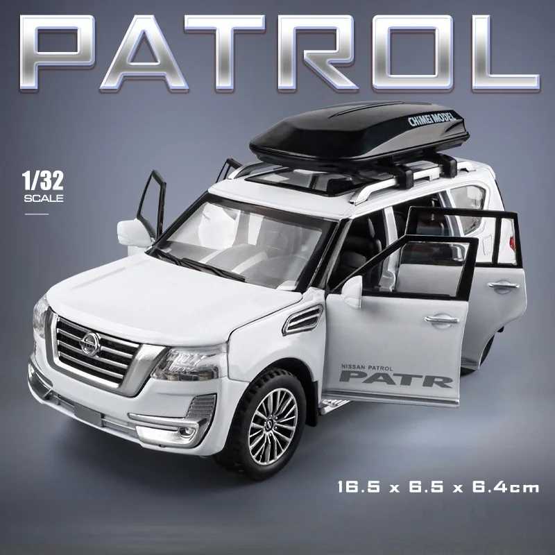 1:32 Nissan PATROL Y62 Модель автомобиля из литого под давлением сплава, дорожная стойка со звуком и подсветкой, игрушечный автомобиль-симулятор для детских подарков