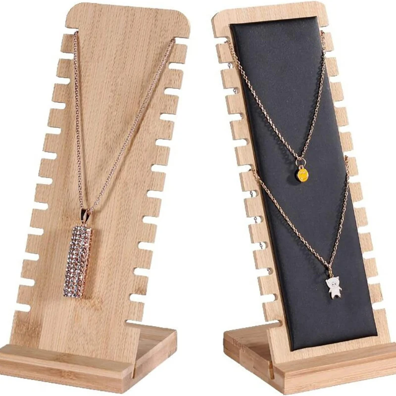 Подставка для ювелирных изделий из цельного бамбука, держатель для колье, витрина для ожерелий, деревянный органайзер для нескольких рук на длинной цепочке
