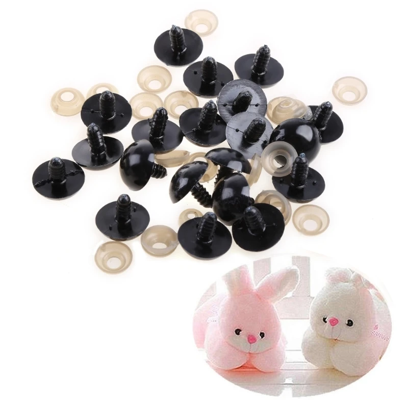 20шт 6-20 мм черных пластиковых защитных проушин для плюшевого мишки/кукол/игрушечных животных/валяния