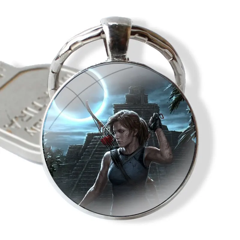 Стеклянный Брелок с Кабошоном Подвеска Автомобильные Брелоки Ручной Работы Lara Croft Tomb Raider