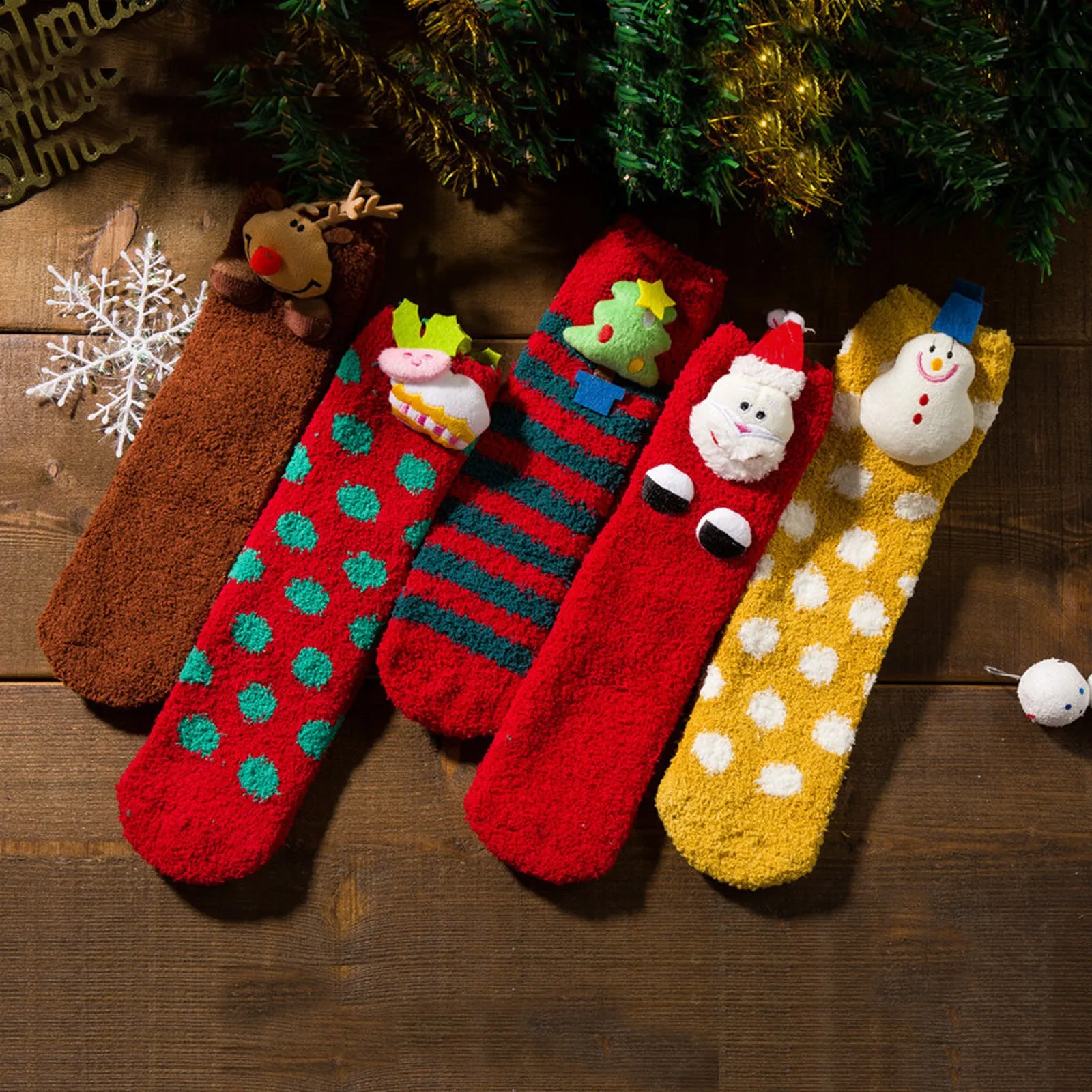 Носки для рождественских кукол, Носки для сна из кораллового бархата, Флисовые женские утолщенные рождественские чулки для троих родителей и детей большого размера