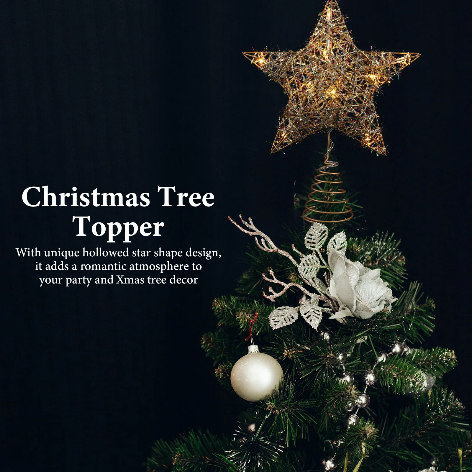Рождественская елка Верхушка Звезда светодиодный Топпер Рождественское украшение на дереве Шелковый Орнамент