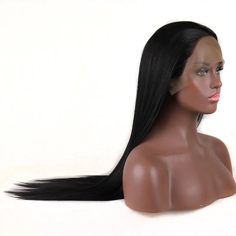 Потрясающий Синтетический парик на кружеве без клея, Длинные прямые волосы из термостойкого волокна, натуральные волосы без пробора для женских париков