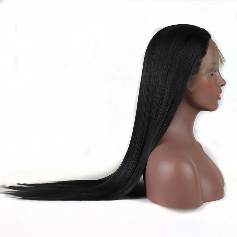 Потрясающий Синтетический парик на кружеве без клея, Длинные прямые волосы из термостойкого волокна, натуральные волосы без пробора для женских париков