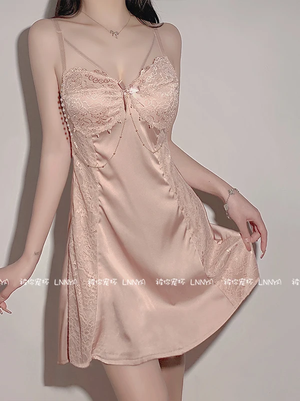 Женский пояс с жемчугом, кружевная подушка на груди, сексуальное женское Летнее Тонкое платье, Элегантное Весеннее сетчатое кружево с V-образным вырезом, Милое Корейское платье 7Q4F