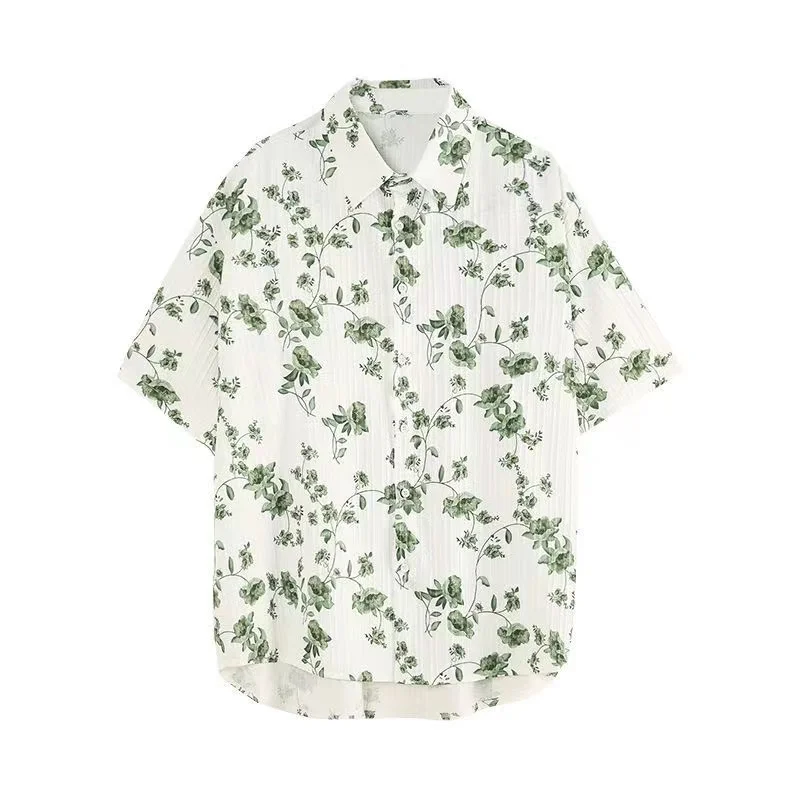 Летний тренд мужской моды 2023, зеленая / черная рубашка с цветочным принтом, Гавайская пляжная повседневная рубашка контрастного цвета с короткими рукавами