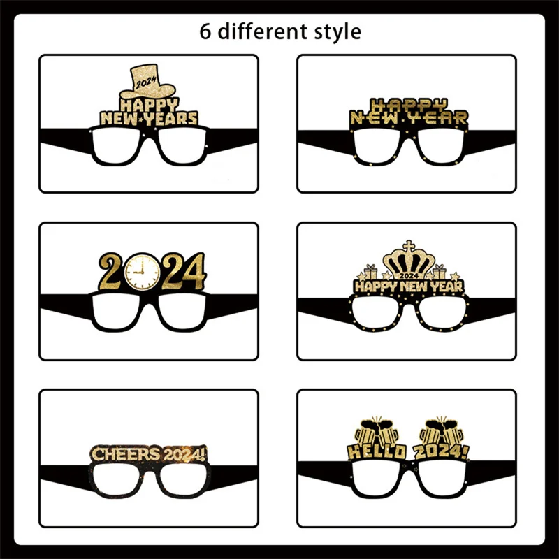 6шт Новая мода 2024 Новый Год Черные Золотые Бумажные Красочные 3D очки Реквизит для детского дня рождения Очки для фотосессии