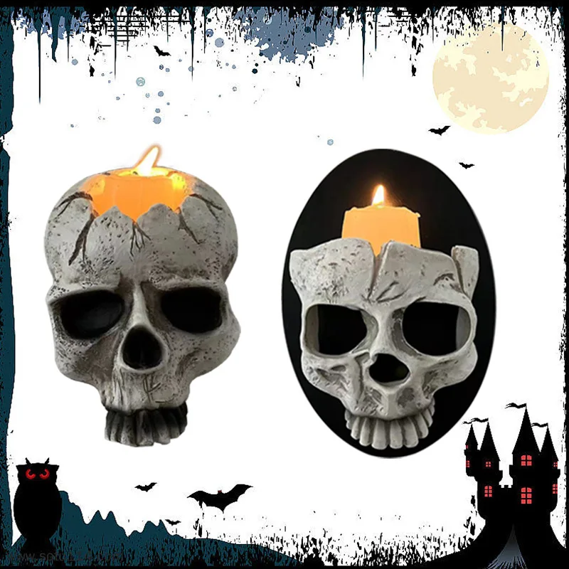 Подсвечник с черепом, украшение на Хэллоуин, подвеска из смолы, готический настенный светильник с черепом, рождественский кулон