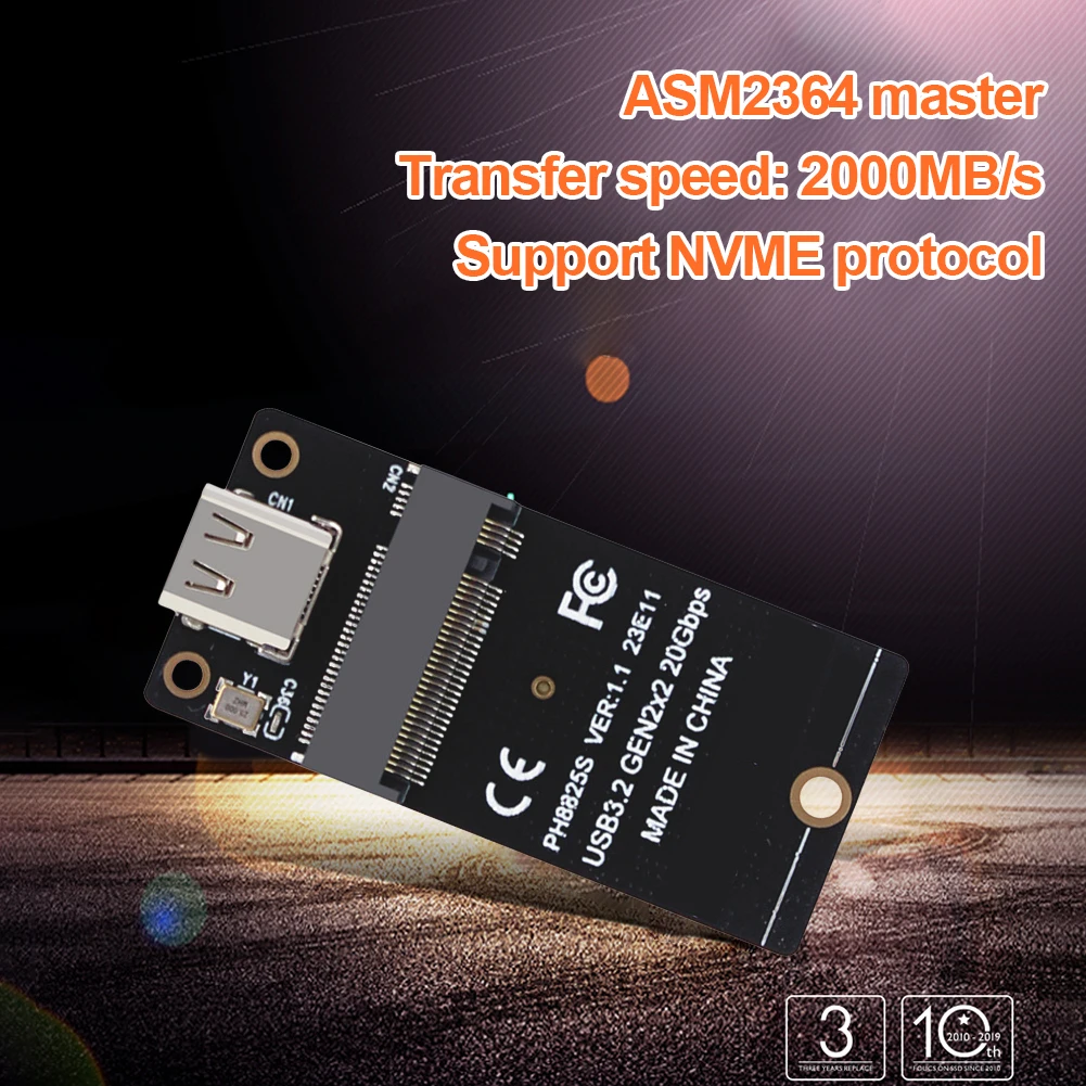 Преобразователь SSD M.2 в Type C USB3.2 Gen2x2 Плата преобразования NVME 20 Гбит/с Плата Адаптера ASM2364 2000 Мбит/с для SSD 2230/42/60/80