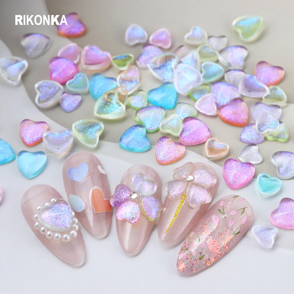 6 сеток, блестящие украшения для ногтей Aurora Clear Heart, набор аксессуаров для ногтей, прекрасная 3D хрустальная русалка, ювелирные изделия разного размера