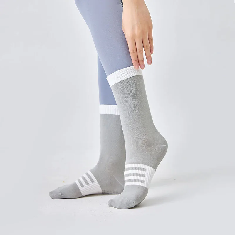 Противоскользящие носки для йоги средней длины из чистого хлопка, носки для пилатеса, фитнеса на батуте, осенние и зимние носки