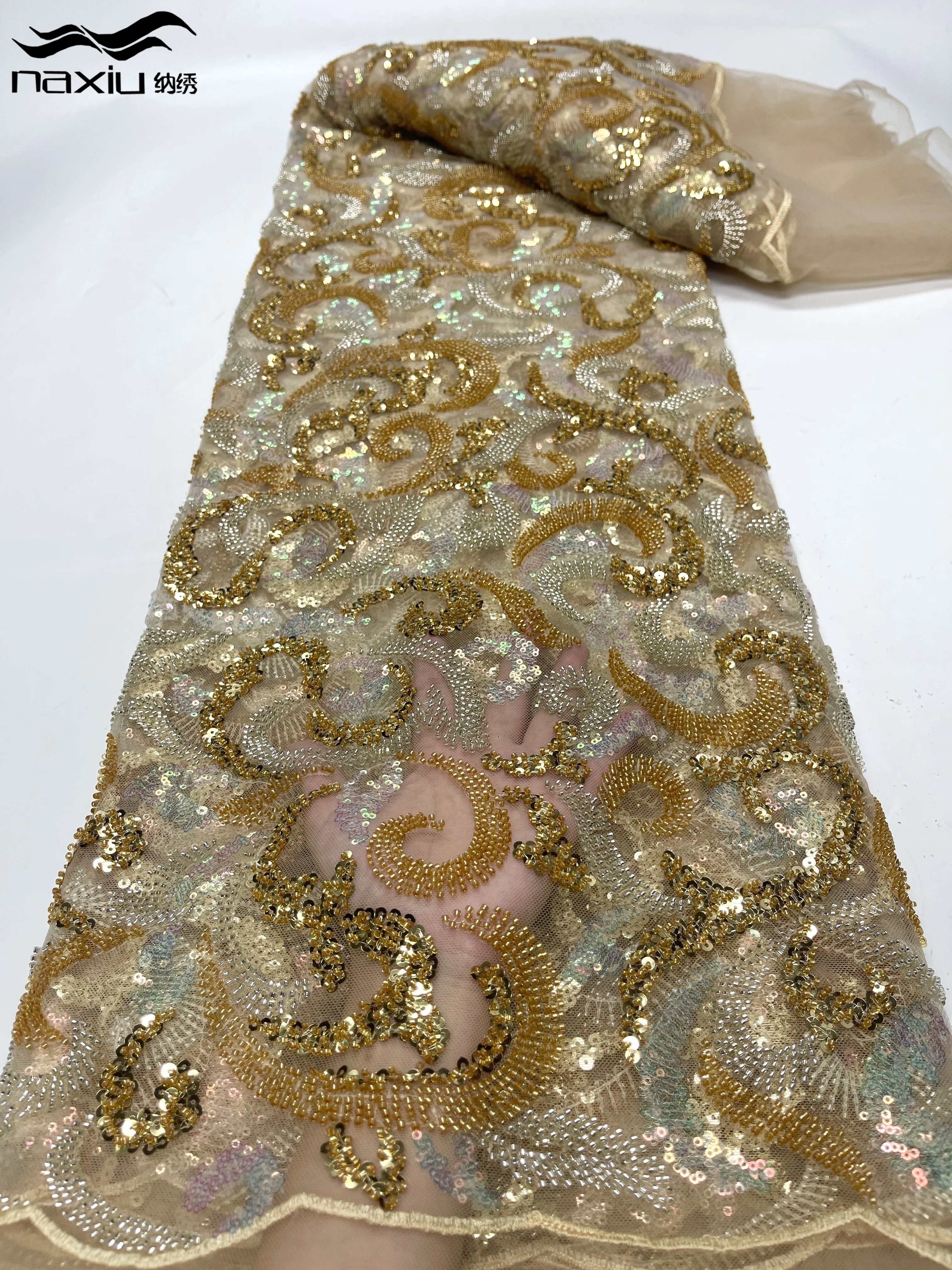 Madison-Роскошная кружевная ткань Sequence, расшитая бисером, французский тюль-сетка, свадебная, высокое качество, 2023 г.