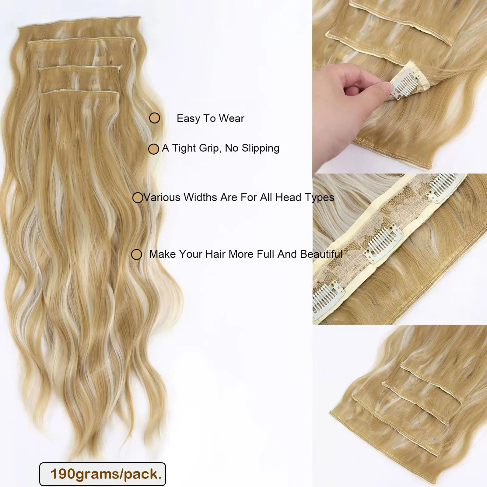 4 шт./компл. Синтетическая блондинка, заколка для наращивания волос для женщин, 22-дюймовые невидимые волнистые волосы, шиньон высокой температуры