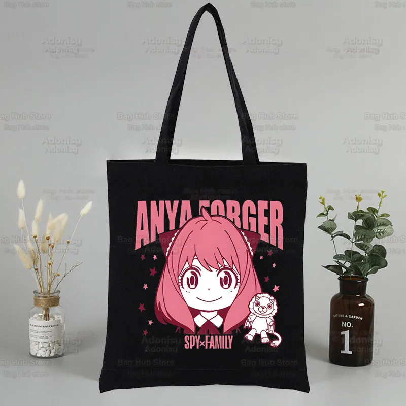 Аниме Anya Forger Spy x Family Anya Smug Черные женские сумки Холщовая сумка для покупок Многоразовые сумки для покупок через плечо