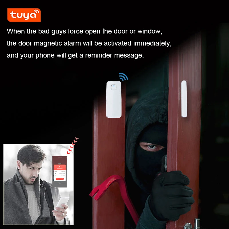 Tuya WiFi, Оповещение о датчике двери, окна, Магнитный датчик двери Smart Life, Сигнализация, предотвращающая кражу, детектор безопасности окна