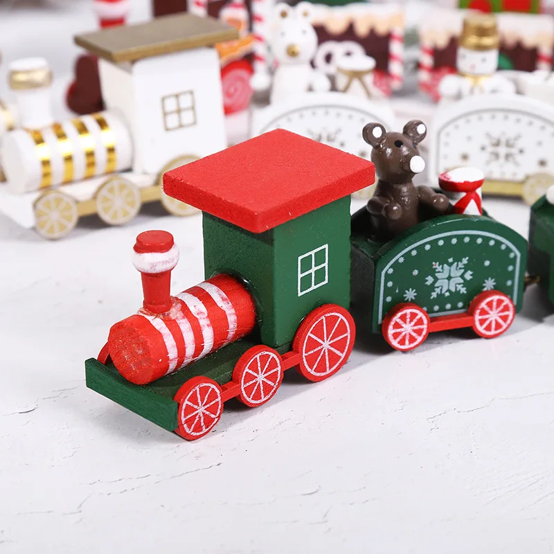 Рождественское украшение, 5 секций, 4 секции, маленький поезд, красный, зеленый, белый, деревянный настольный Рождественский подарок