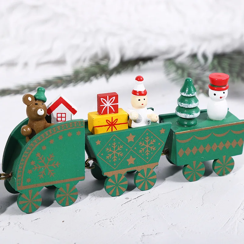 Рождественское украшение, 5 секций, 4 секции, маленький поезд, красный, зеленый, белый, деревянный настольный Рождественский подарок