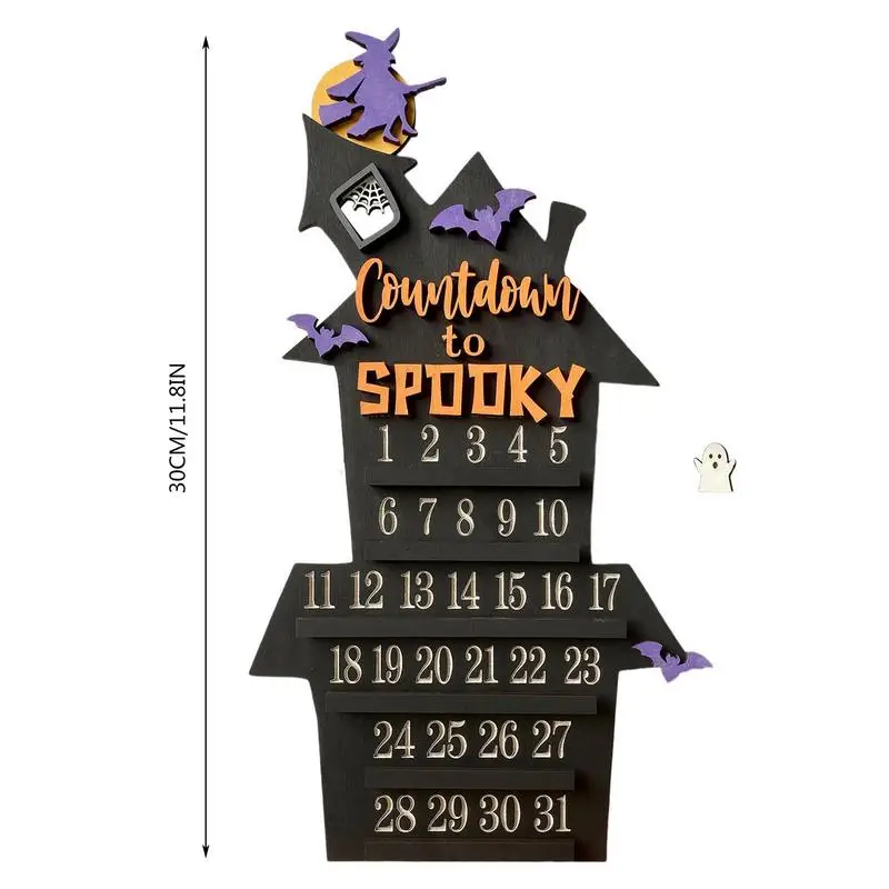 Адвент-календарь на Хэллоуин 2023, Деревянный Детский Адвент-календарь в форме замка, Съемный Календарный Орнамент, Украшение в виде Призрака Летучей мыши, Ведьмы.