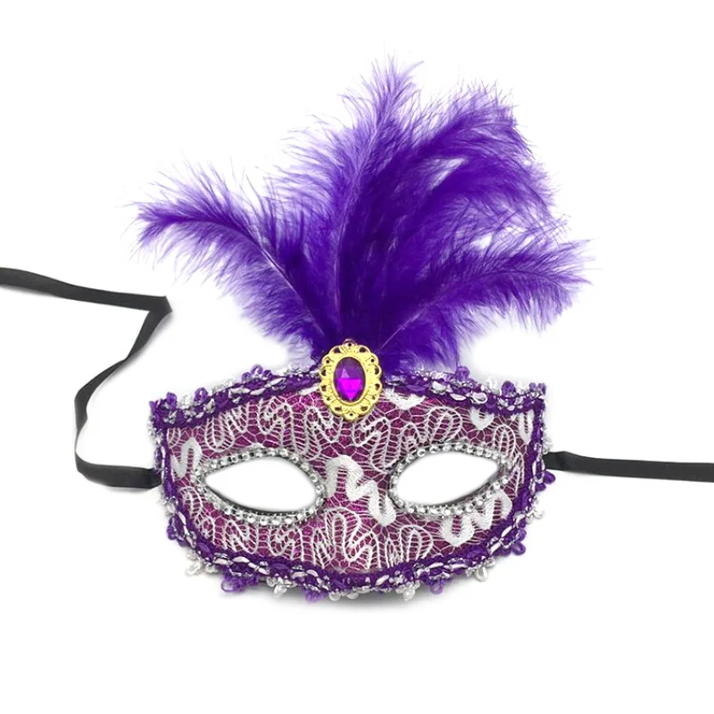 Маскарадная кружевная маска из перьев 10шт для женщин и девочек, пластиковые венецианские маски для Хэллоуина, костюмированный бал Марди Гра