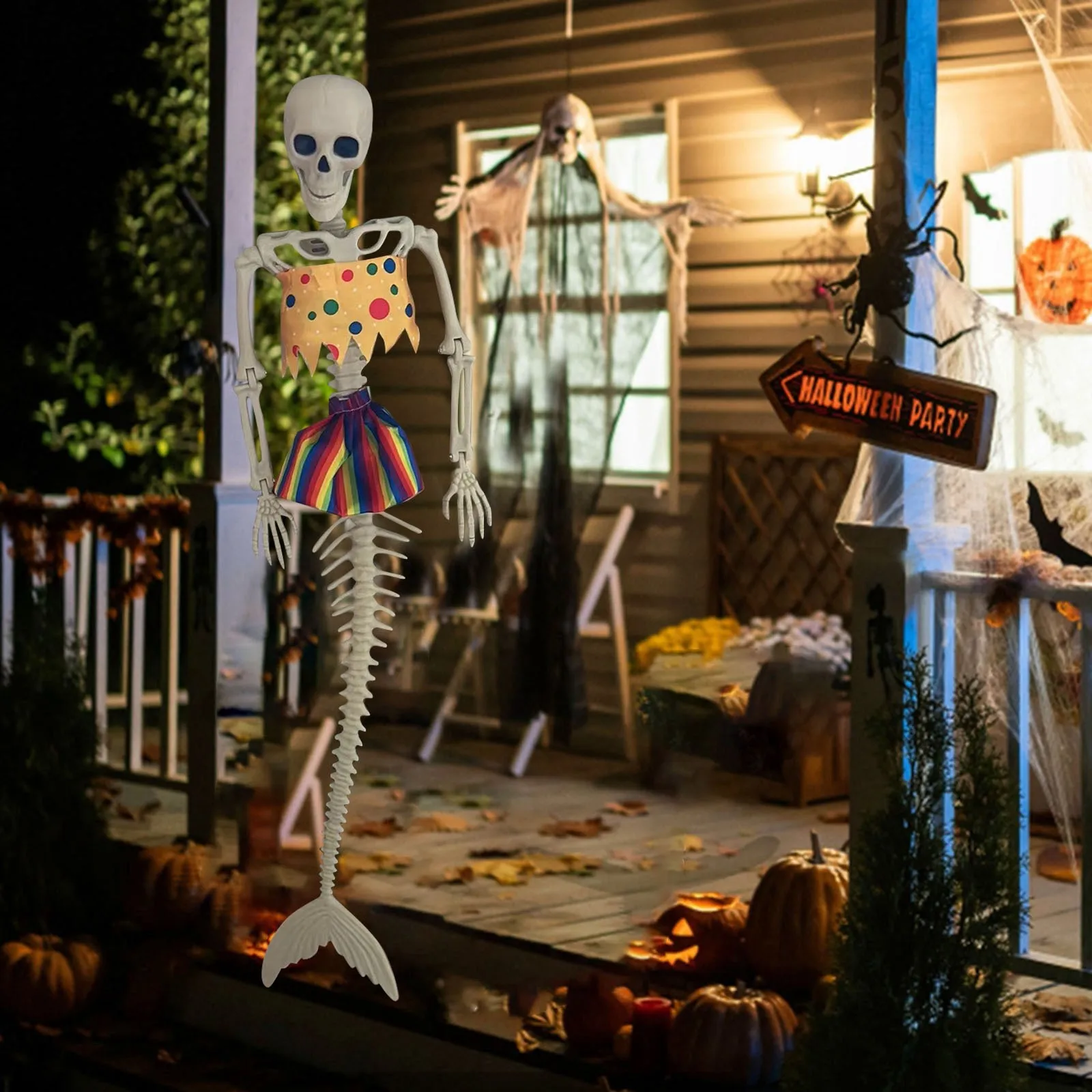 Скелет в натуральную величину Красочный скелет одежды Наружные украшения на Хэллоуин Реалистичное полное тело, доступные Суставы, кости, Страшно