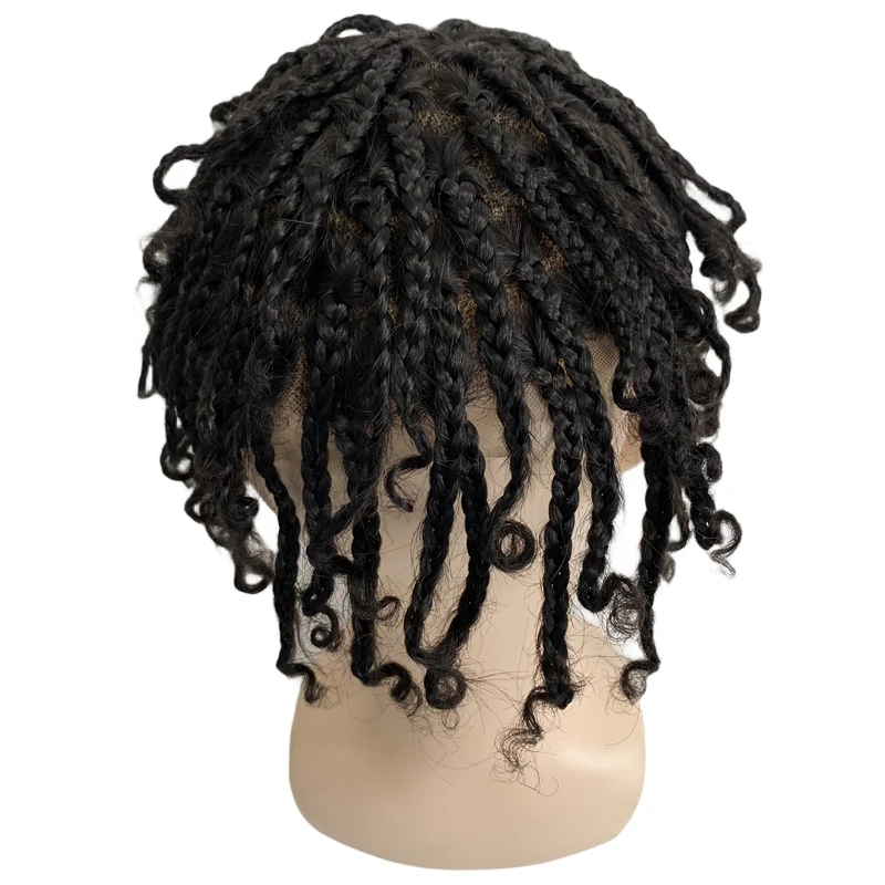 Кусочек человеческих волос индийской девственницы, 8x10 косичек, кружевной парик с полным кружевом для черных мужчин