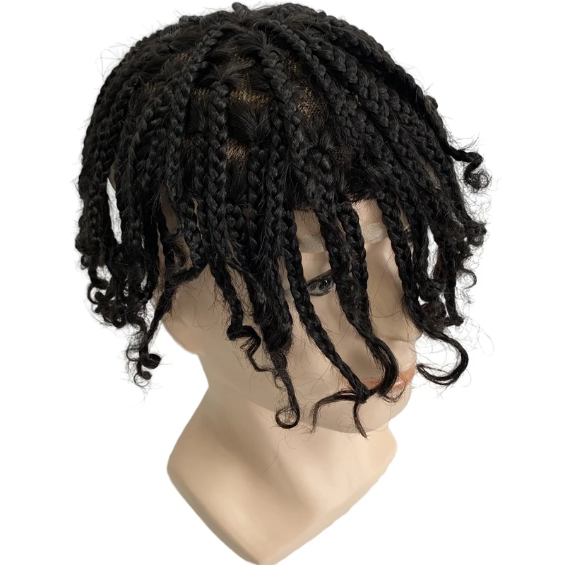 Кусочек человеческих волос индийской девственницы, 8x10 косичек, кружевной парик с полным кружевом для черных мужчин
