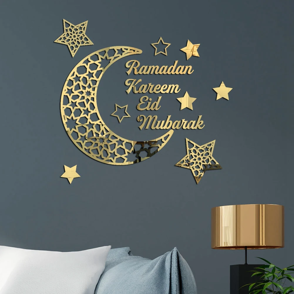 Наклейки Рамадан Карим, украшения на стену, Ид Мубарак для домашнего декора, вывеска, спальня, гостиная, кристаллы в виде полумесяца, арт С