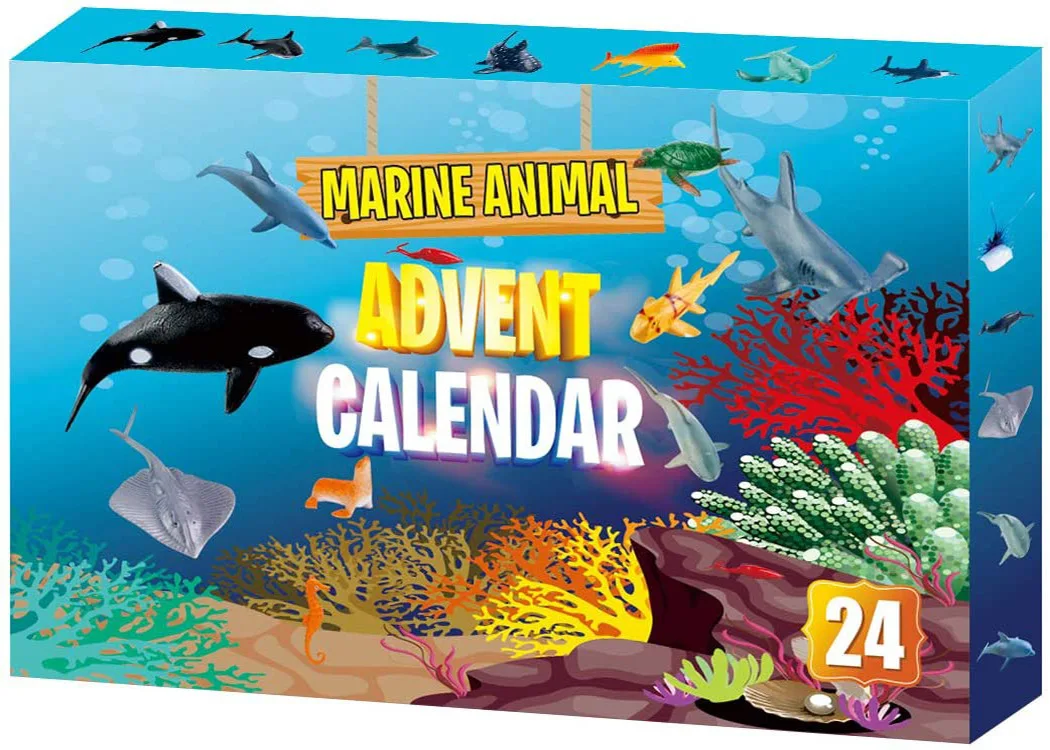 Адвент-календарь на 2023 год с 24 днями, игрушки для морских животных, Календарь обратного отсчета сюрпризов для детей, Рождественские игрушки для детей.