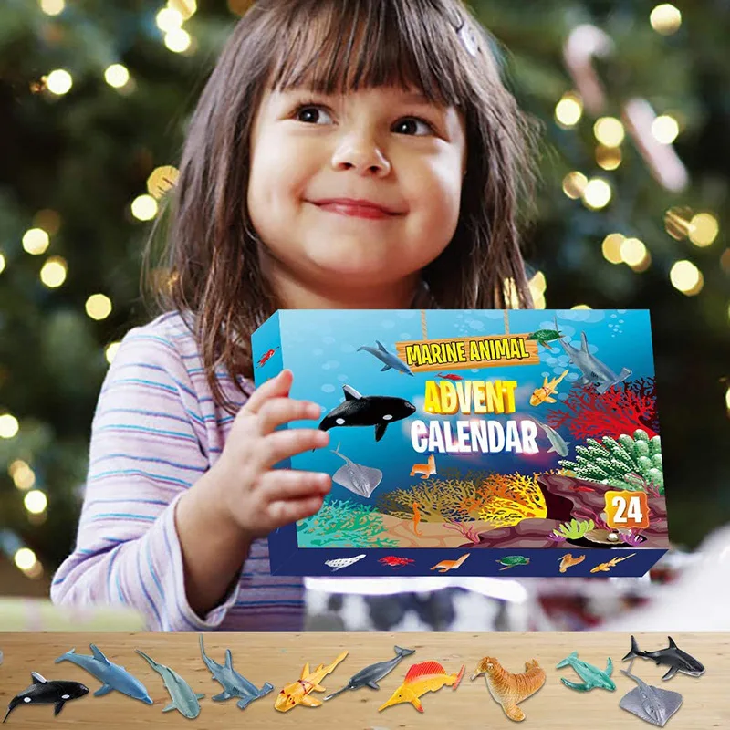 Адвент-календарь на 2023 год с 24 днями, игрушки для морских животных, Календарь обратного отсчета сюрпризов для детей, Рождественские игрушки для детей.