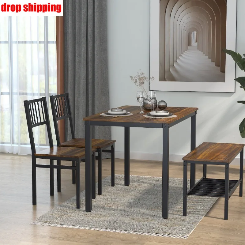 Обеденный стол Gezen с 2 стульями и скамейкой, прямоугольный консольный столик, приставной столик для хранения вещей для домашней кухни-столовой