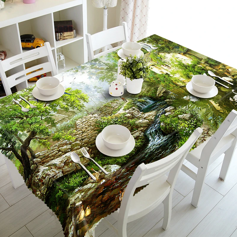 Прямоугольная скатерть с печатью лесных пейзажей для украшения стола и дома из полиэстера, Водонепроницаемая Крышка журнальных столиков, Каминная доска Mesa
